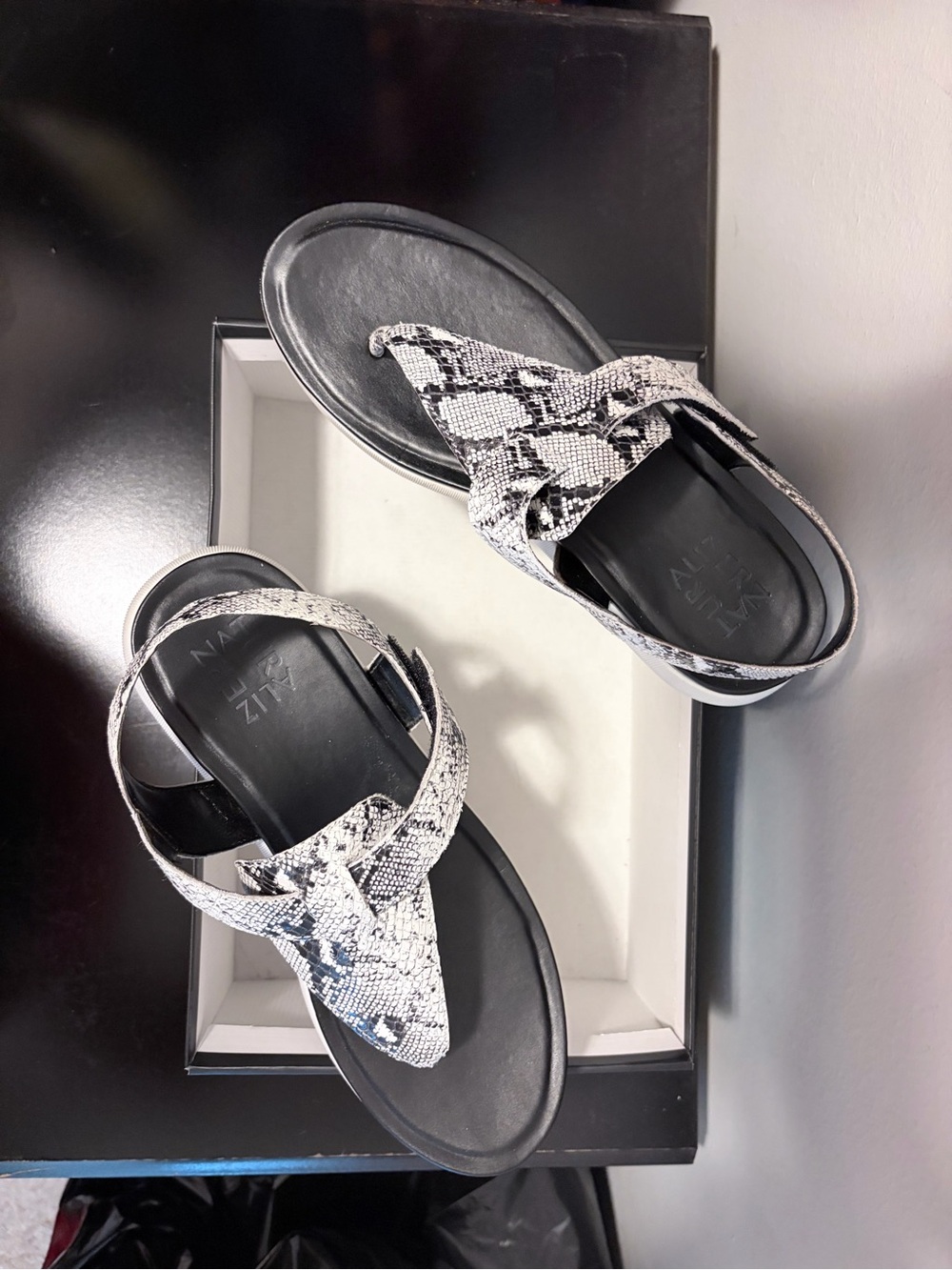 Snake-Print Slide Sandals - Black & White